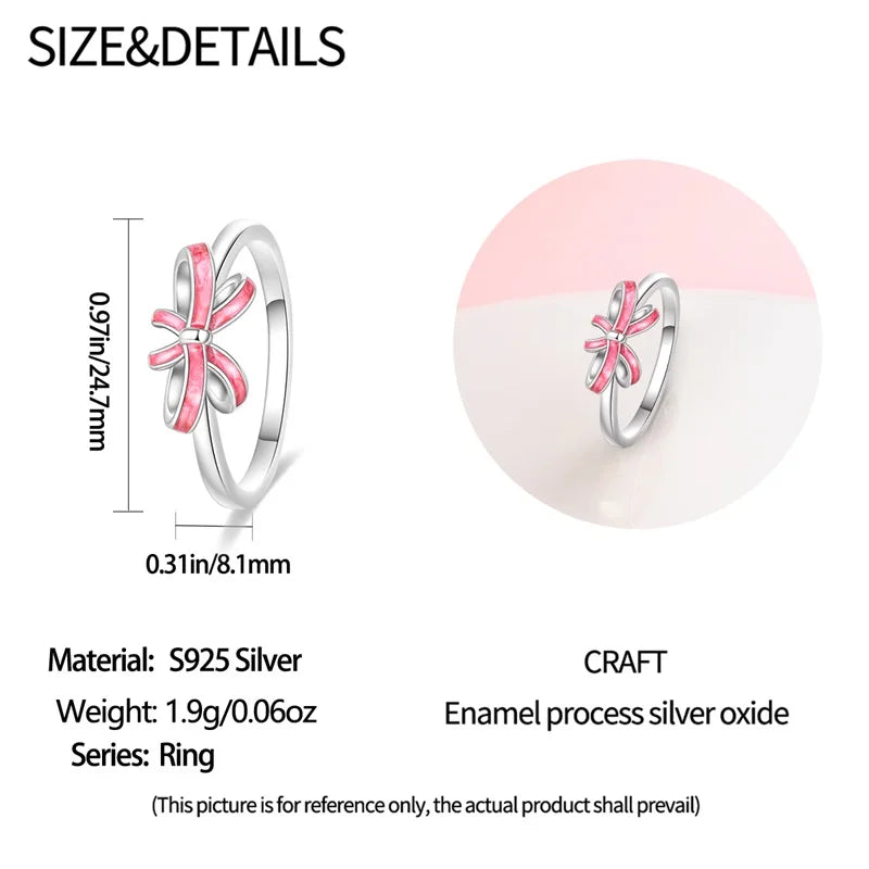 925 Silver Romantic Princess Pink Bow Rings For Women Fashion Star Moon Devil's Eye Ring Valentine's Day Wedding Jewelry Gifts