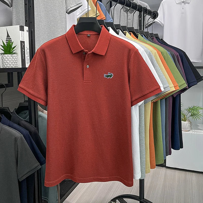 100% Cotton High-End Men New Short-Sleeved Polo Shirt Lapel Button Embroidery British Style Fashion Snug Hot-Selling Men's Wear
