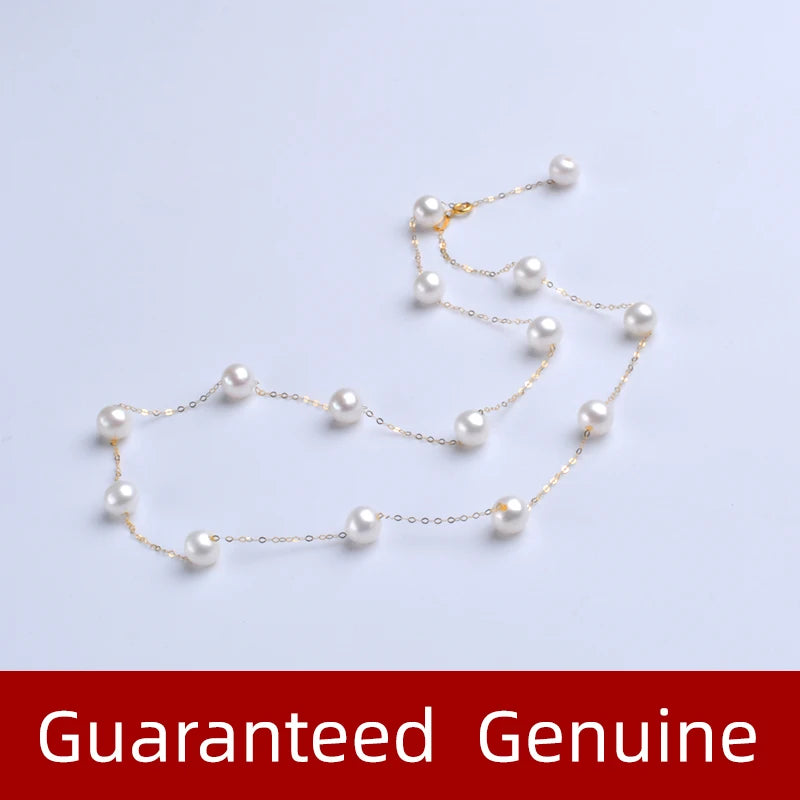 XF800  Real 18K Gold Natural Pearl Necklace Au750  Bracelet Fine Jewelry Round Aniversary Gift For Women White T628