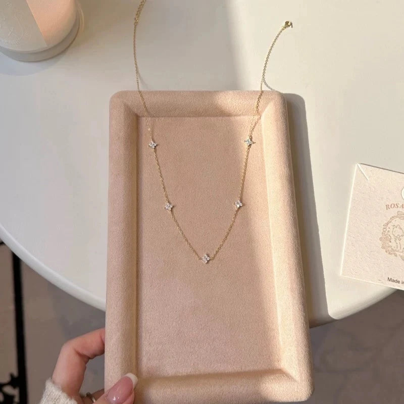 Korean Original Design Flower Crystal Necklace for Women Fashion Stainless Steel Necklace Jewelry Accessories Anniversary Gift