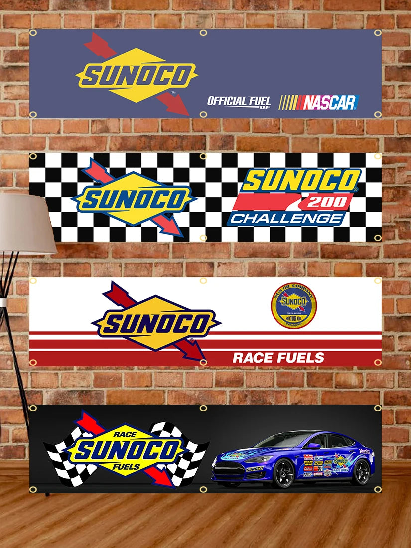 60X240cm Sunocos racing car Banner Flag Polyester Printed Garage or Outdoor Decoration Tapestry