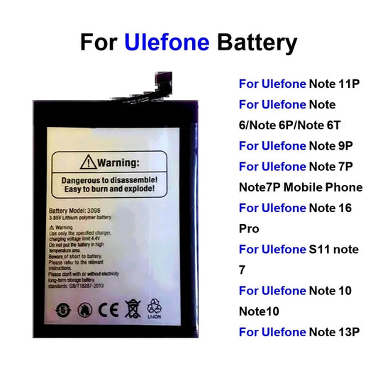 Mobile Phone Battery Durable 3300-5180Mah For Ulefone S11 7 Note 11P 13P 6P 6T 7P 9P 6 10 16 Pro