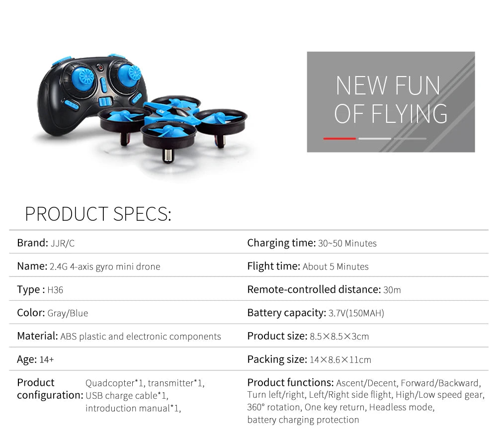 JJRC H36 Mini Drone 4ch 6-Axis Headless Mode Helicopter 360° Flip 3 Batteries Remote Control Quadcopter Toy Mini Drone For Kids