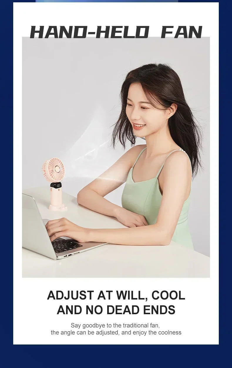 Folding Fan Mini Portable Hand-Held Fan Rechargeable Multifunctional Fan With Display Screen Neck Hanging Fans