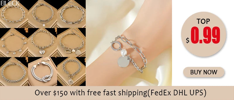 EILIECK 316L Stainless Steel Metal Texture Oval Chain Bracelet Bangle For Women 18K PVD Plated Wrist Chain Waterproof Jewelry