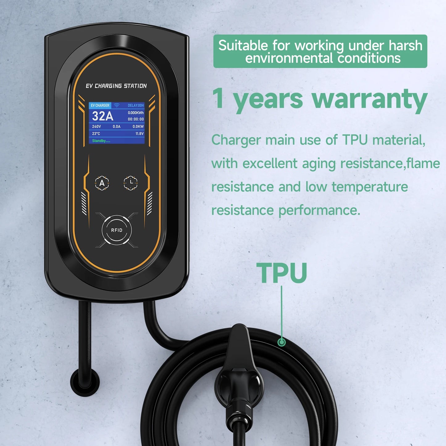 AFYEEV EV Charger 32A 7.6KW Electric Vehicle Car Charger EVSE Wallbox 11KW 22KW 3Phase Type2 Cable IEC62196-2 Socket APP Control