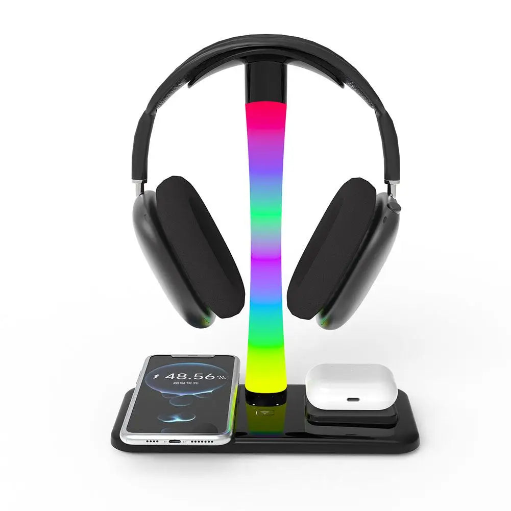 Multi Functional Headphone Stand Multi In One Wireless Charger Colorful LED Ambient Light Bracket For Headphones