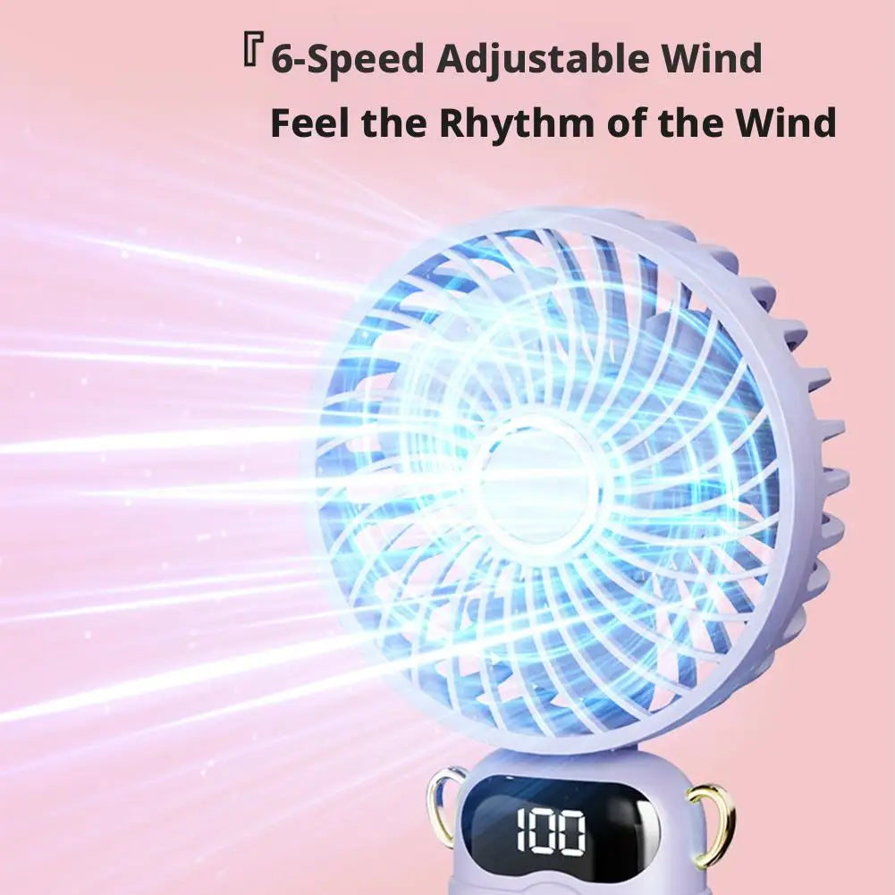 Portable Mini Fan With 6 Speeds LED USB Rechargeable Charging Small Foldable Battery Fans Handheld Desk Bedroom Indoor Outdoor