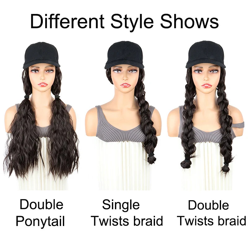 24Inch Synthetic Long Kinky Curly Hair Extension Wigs Baseball Cap Hat  Adjustable One-piece Wigs for Women