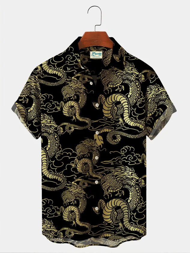 Fashionable summer turtle print shirts Hawaiian button Men's beach short sleeved Casual lapel