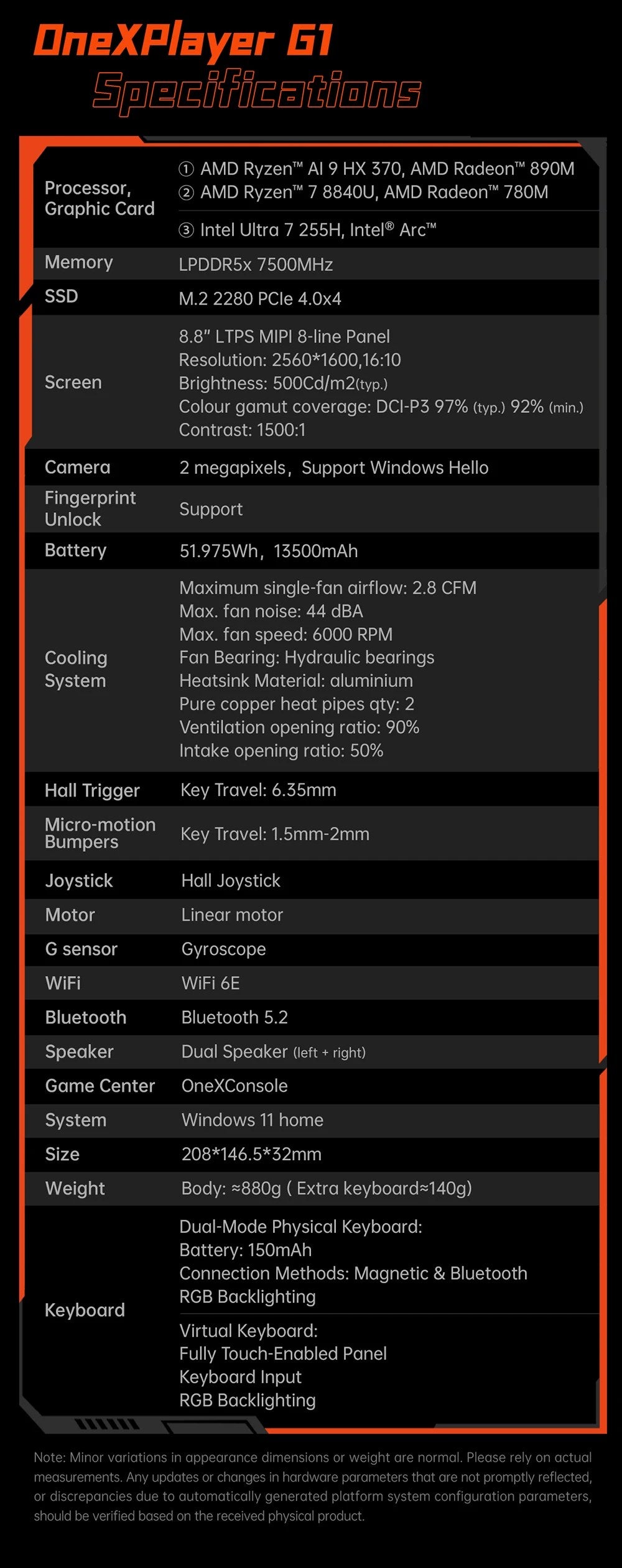 OneXPlayer G1 Gaming Laptop AMD Ryzen AI 9 HX 370 &amp; Intel Core Ultra 7 255H Portable 8.8 Inch 144Hz Dual-Mode Keyboard Computer