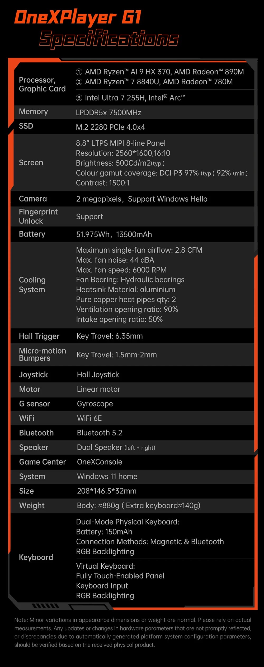 OneXPlayer G1 Gaming Laptop AMD Ryzen AI 9 HX 370 & Intel Core Ultra 7 255H Portable 8.8 Inch 144Hz Dual-Mode Keyboard Computer