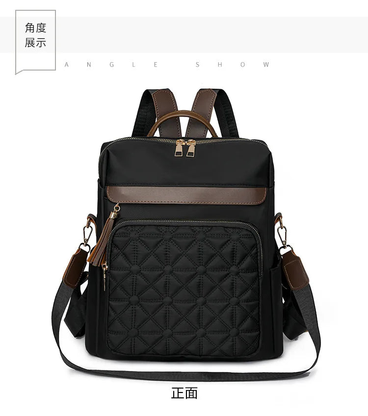 Quilted Embroidery Backpack For Women 2024 New Korean Style Versatile Large Capacity Water-Resistant Leather Shoulder Bags