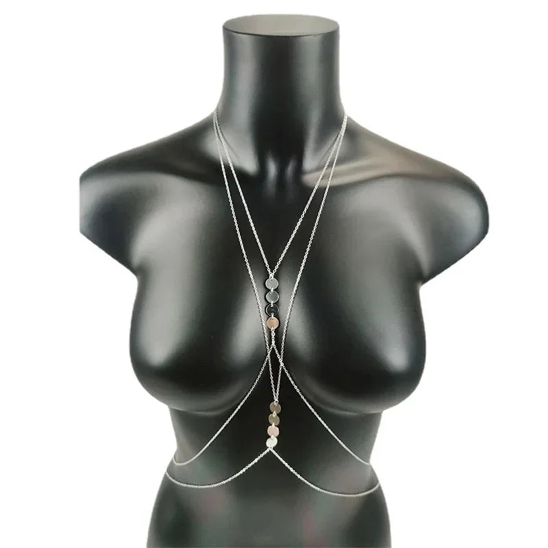 Sexy Chest Chain Bikini Female Body Belly Chains for Women Chain Necklace Round Sequin Cross Waist Chains