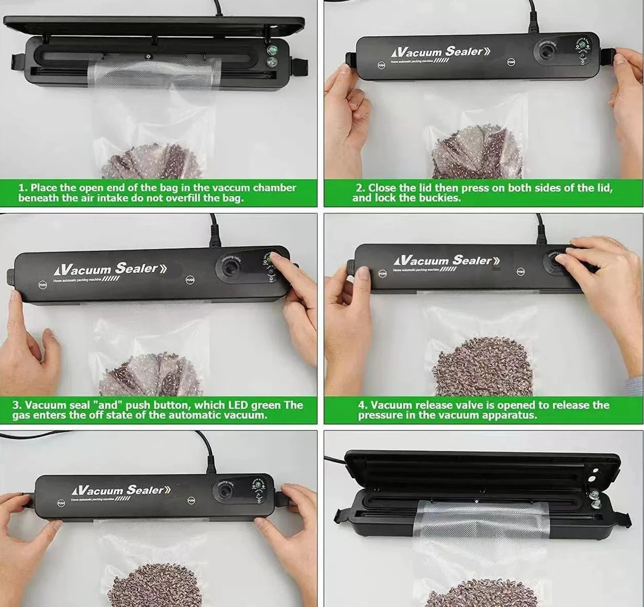 Automatic Vacuum Sealer Machine Food Vacuum Sealer For Food Saver Air Sealing System For Food Storage Dry  With 10pcs Seal Bags