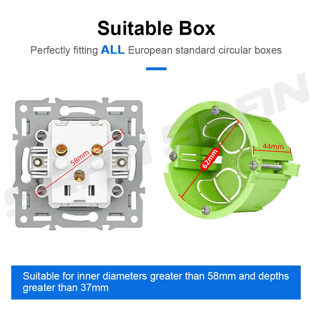 VISWE EU Standard  Electrical sockets 220V 16A Full Mirror Tempered Glass Panel Multiple Black Socket Wall Home Improvements