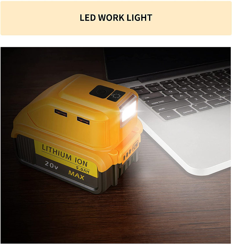 Replacement DCB090 Power Source For Dewalt 20V 18V Battery Adapter with Dual USB DC 12V LED Work Light Converter Power Supply