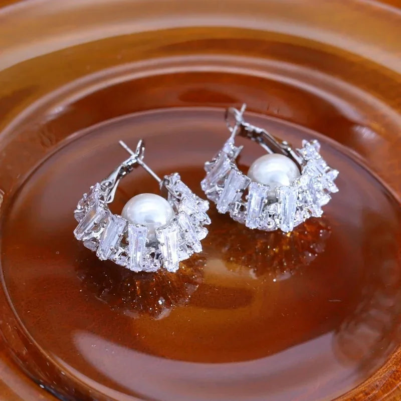 Korean new design fashion jewelry 14K gold plated black zircon bag earrings elegant women's daily work accessories