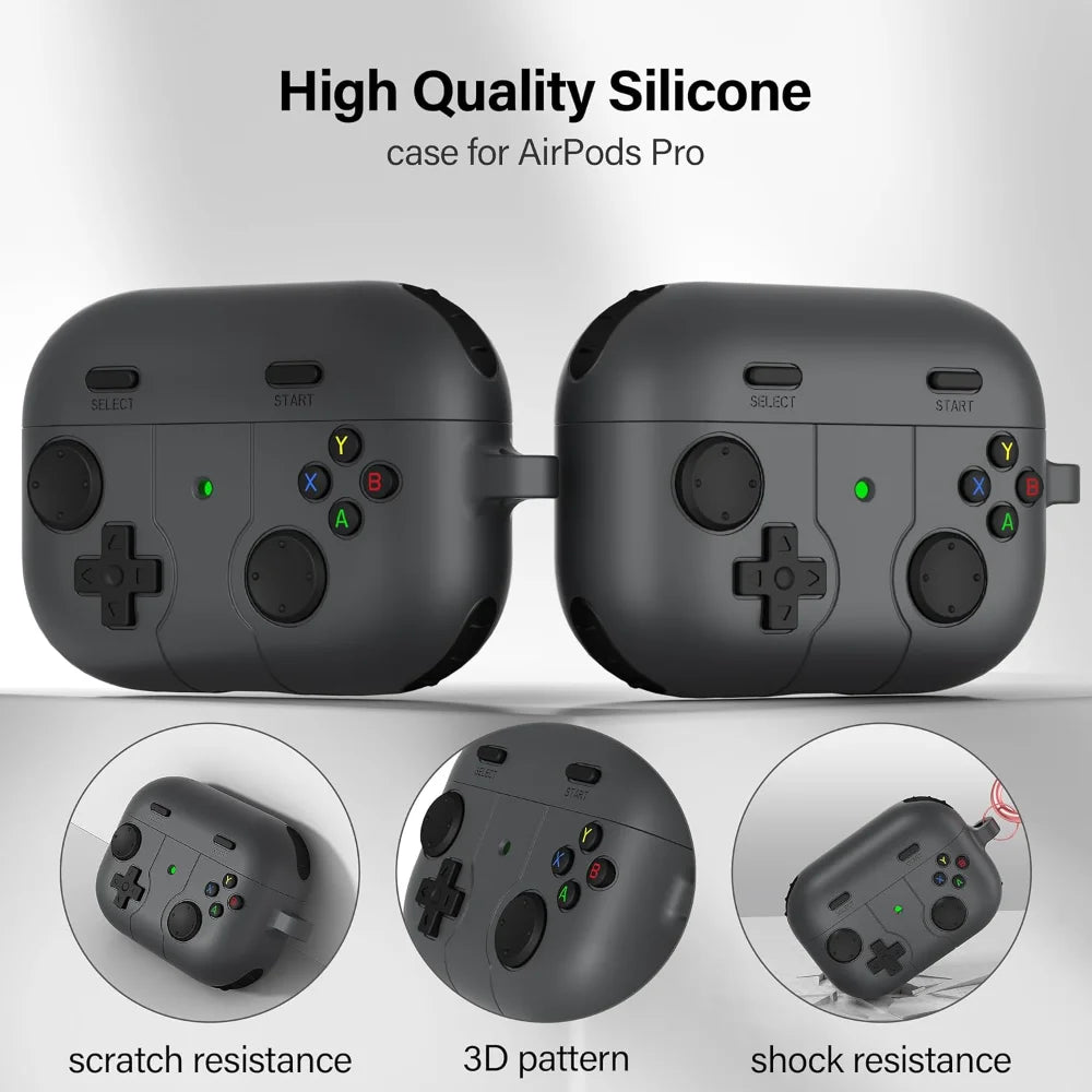 3D Gamepad Silicone Case for AirPods 4 2024/Pro 2, Cute Cartoon Shockproof Cover with Carabiner, Wireless Charging