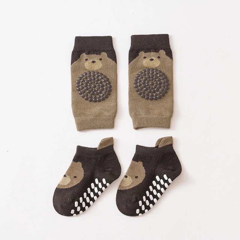1 Set Socks and Kneepads Baby Non-Slip Socks Cute Cartoon Pattern Children Boys Girls Kids Toddler Floor Socks Kneepads
