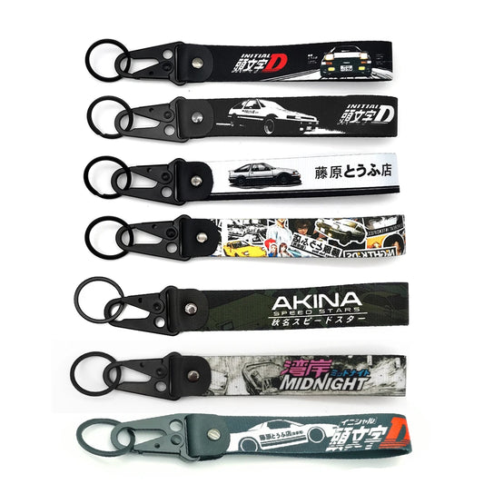 JDM Keychain Keyring Initial D Fujiwara Tofu Shop Cloth key Tags AE86 Lanyard Key Holder Car Motorcycle Spring Clip Accessories