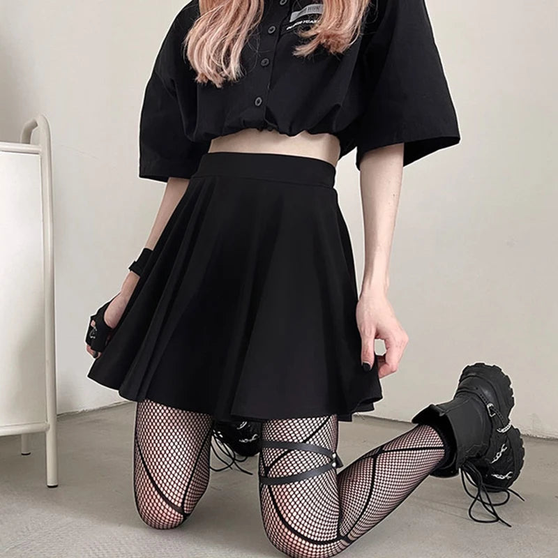 Black Skirts Woman Fashion 2024 Summer Elastic High Waist A-Line Knit Mini Short Red Umbrella Skirt Summer Women's Clothing