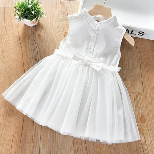 2025 New Summer Baby Girl Birthday Wedding Party Dress Short Sleeved Cotton Solid Color Dress 2-10Yrs Kids Princess Dresses