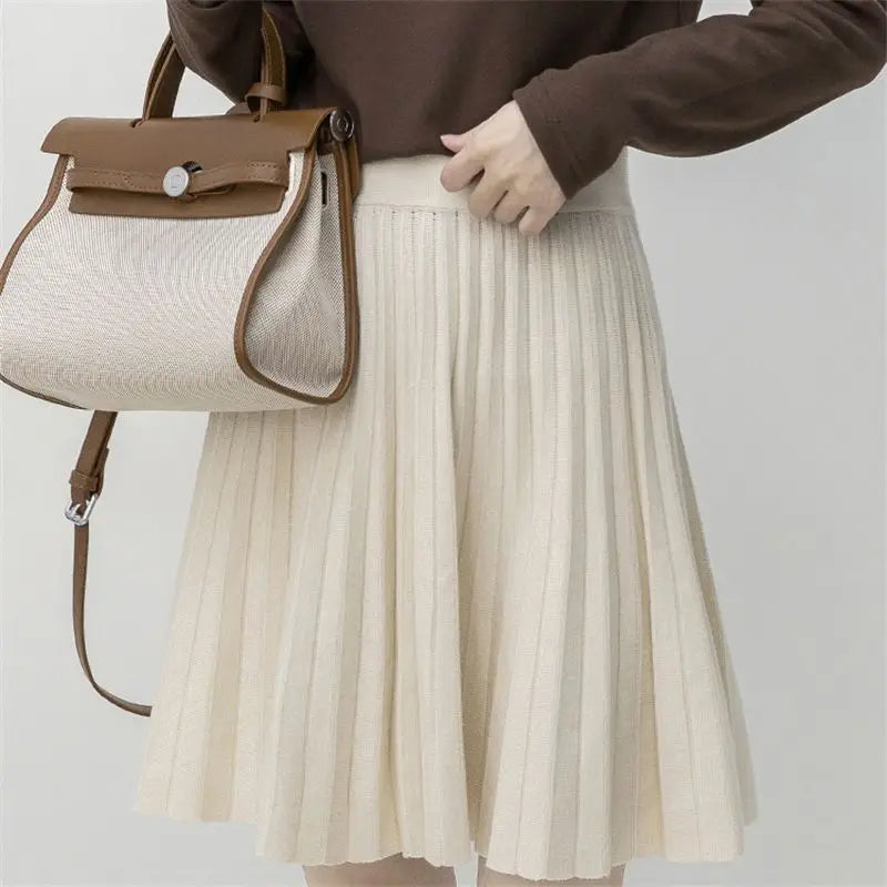 Clothes for Women Autumn Winter Korean Fashion Sexy Sweet Chic Pleated Skirts Elegant High Waist Solid Slim A-line Knitted Skirt