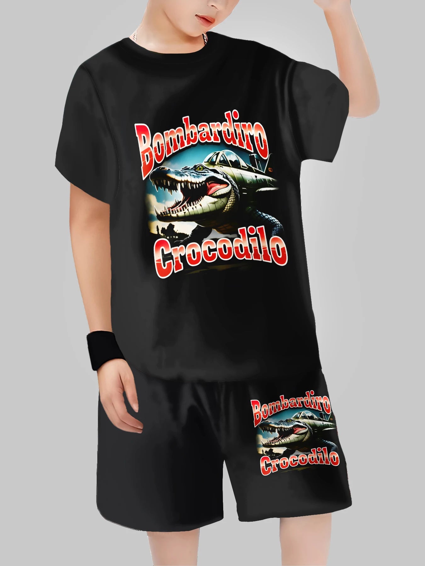 Fashion AI Games TungTungTung Sahur Design T-shirt+Shorts Summer Clothing Set Sports Suit T-Shirt & Pants Baby Outfits