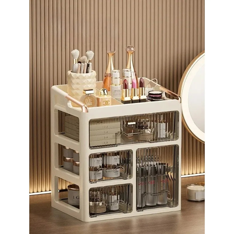 High End Makeup Storage Box - 3-Layer Minimalist Lipstick Drawer Cabinet Organizer