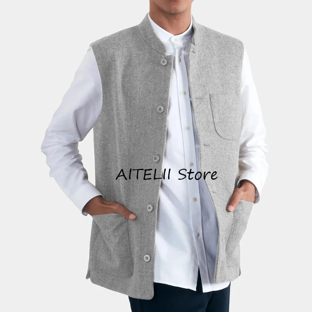 Elegant Man Vest for Men Men's Herringbone Vest Work Vests Mens Gilet Suit Male Gilete Waistcoat Sleeveless Casual Working Suits