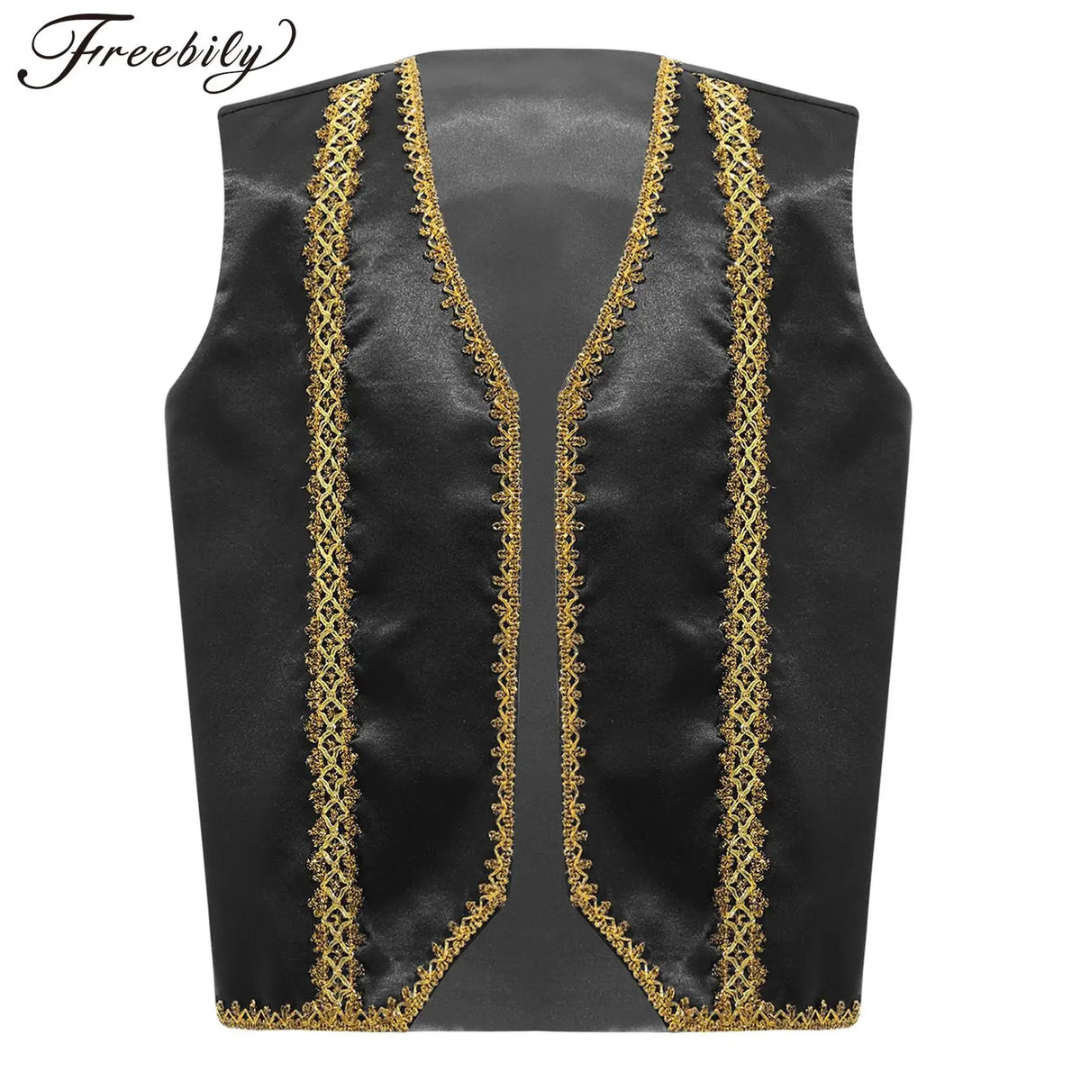 Kids Girls Boys Medieval Steampunk Costume Arabian Prince Sleeveless Golden Trim Waistcoat Vest Halloween Cosplay Fancy Dress Up