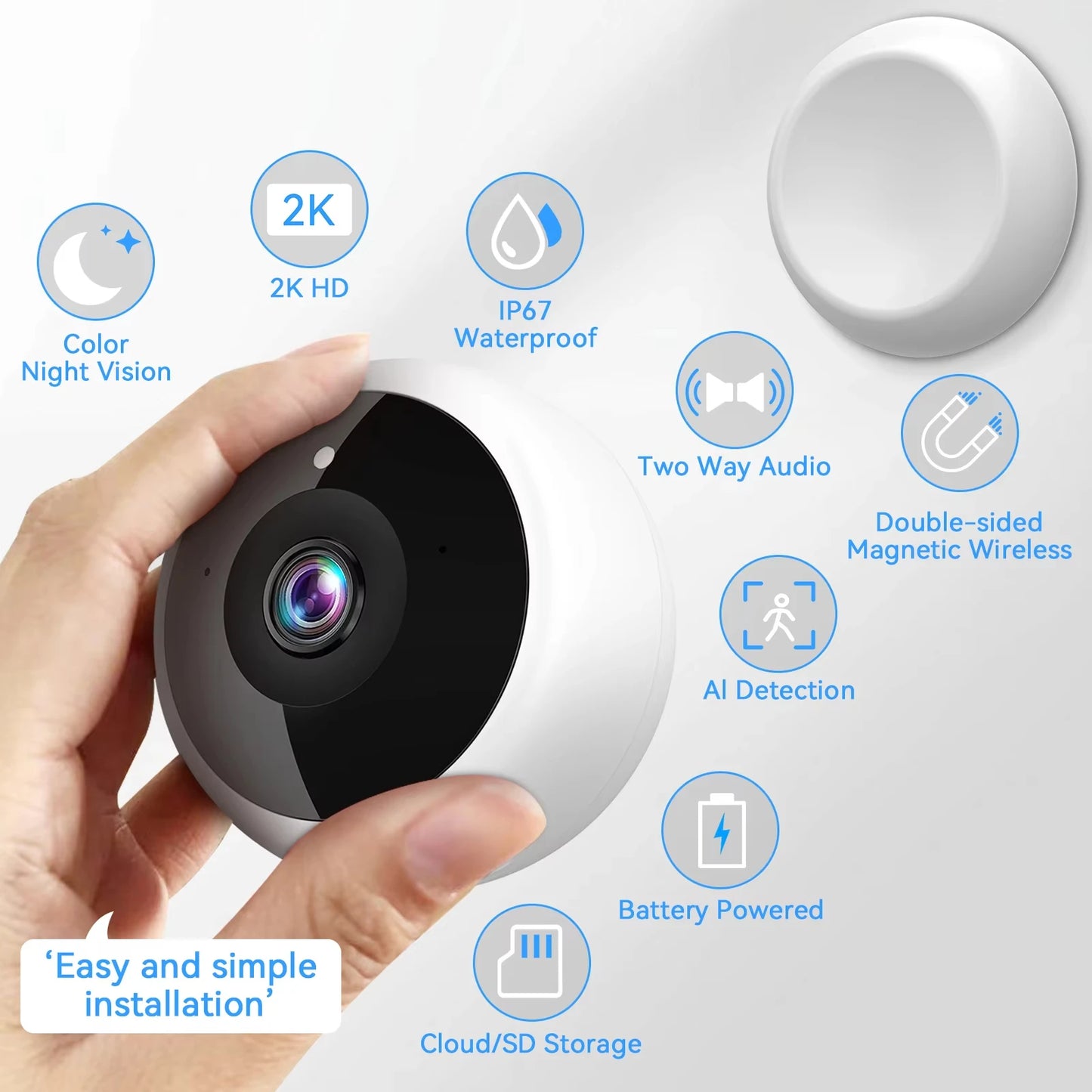 2K Wifi Magnetic Battery Security Camera Indoor/Outdoor 5MP Wireless IP Camera Color Night Vision Motion Tracking Surveillance