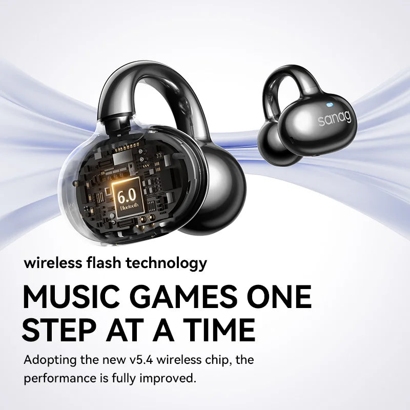 Sanag S6S AI Earphone Open Ear Earphone FreeClip 3D Stereo Sound Bluetooth 5.3 OWS Sport Headphones IPX4 Waterproof