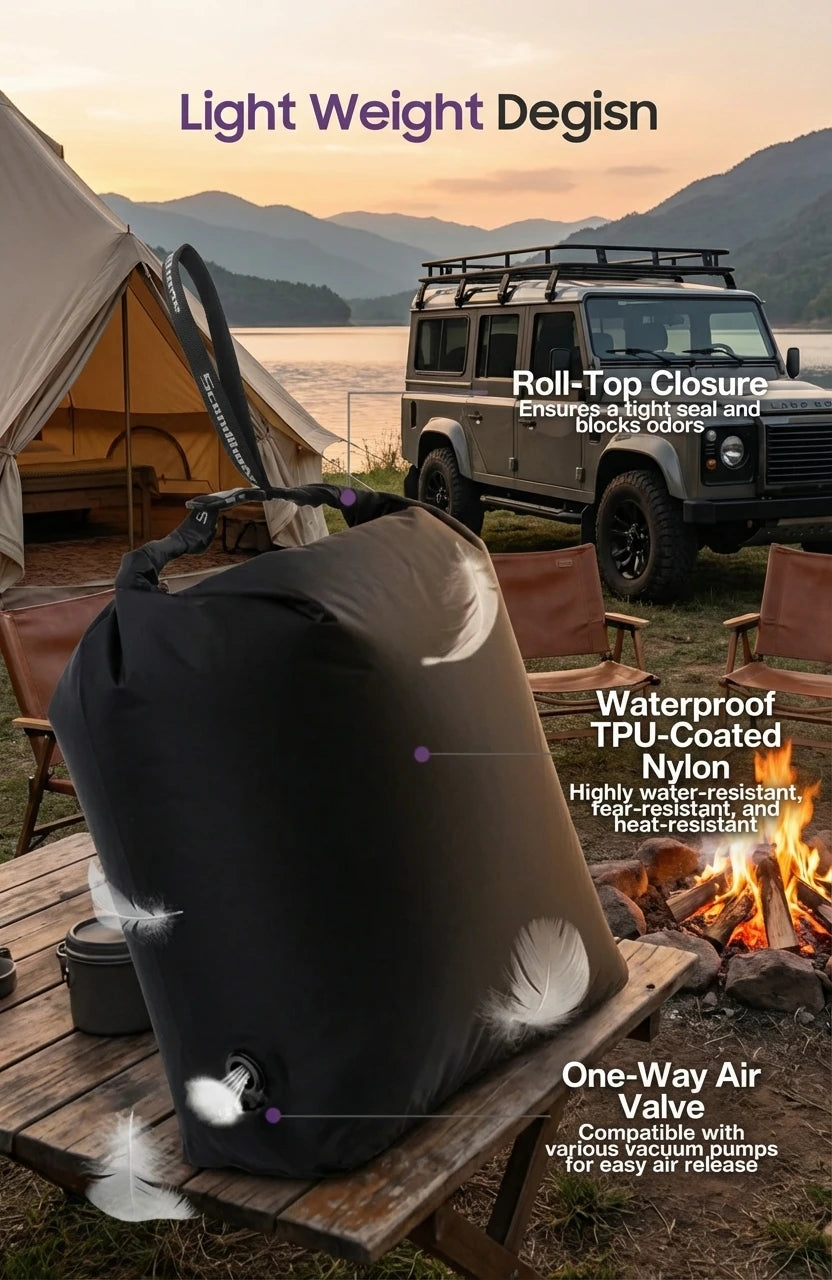 Glamping Vacuum Compression Bag No Pump Required Waterproof Gear Organizer for Sleeping Bag Down Jacket Vanlife Space Saver