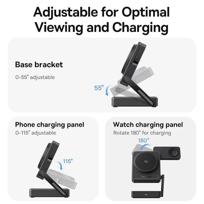 Baseus 3 in 1 Magnetic Wireless Charger Qi2.2 35W Fast Charging for IPhone 17 16 15 14 IWatch Earbuds AirPods Pro IWatch