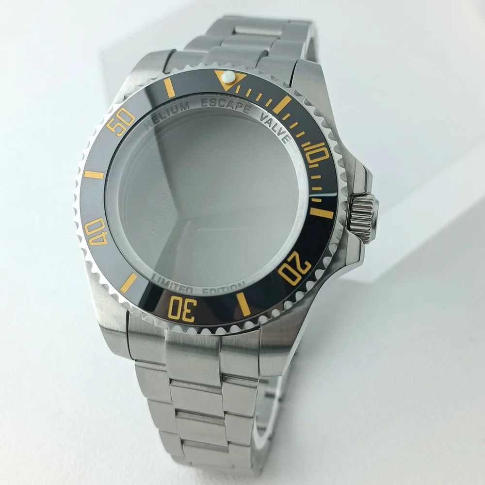 44MM Ceramic Bezel Case Silver SEA Big DEEP Homage Sapphire Crystal Watch Case Stainless 21MM Watch Strap Fit NH35 NH36 Movement