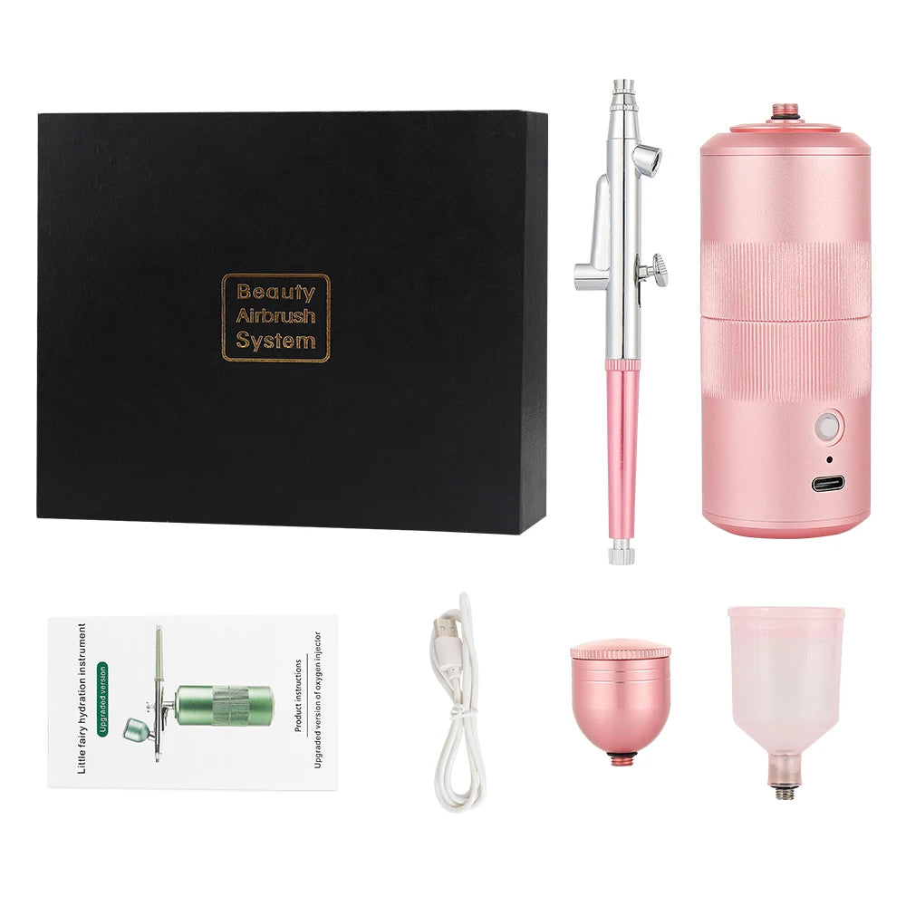 Top 0.3mm Pink Mini Air Compressor Kit Air-Brush Paint Spray Gun Airbrush For Nail Art Tattoo Craft Cake Nano Fog Mist Sprayer