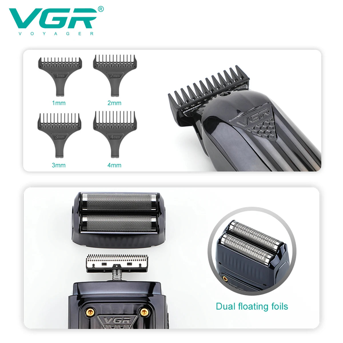 VGR 644 gradient hair cutting combination electric shaver rechargeable professional men's hair clipper carving electric pusher