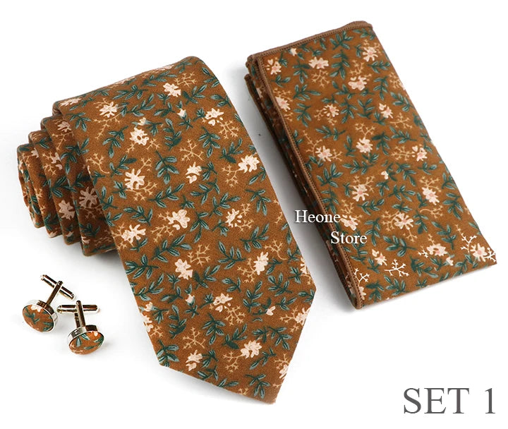 Hot Sell 3PC Chic Elegant Floral Tie Set Pocket Square Cufflinks For Men Women Wedding Party Dinner Suit Tuxedo Accessory Gift