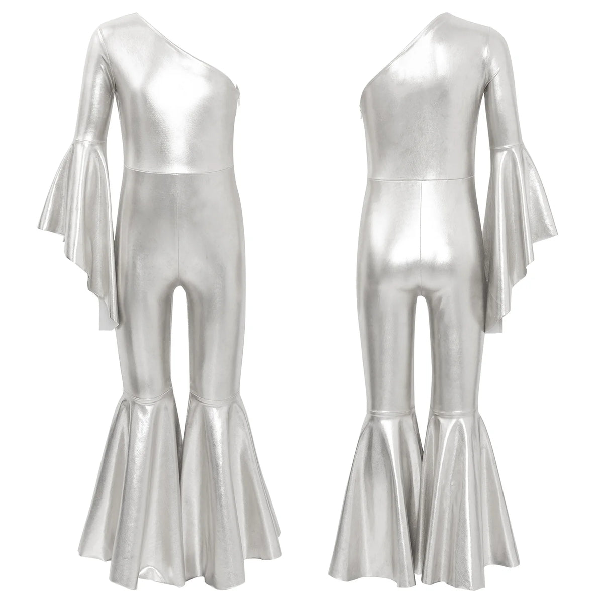 Shiny Halloween Hippie Costume for Kid Girls Sleeveless Sequins Tassels Disco Outfit 70s 80s Prom Flare Jumpsuit Party Costume
