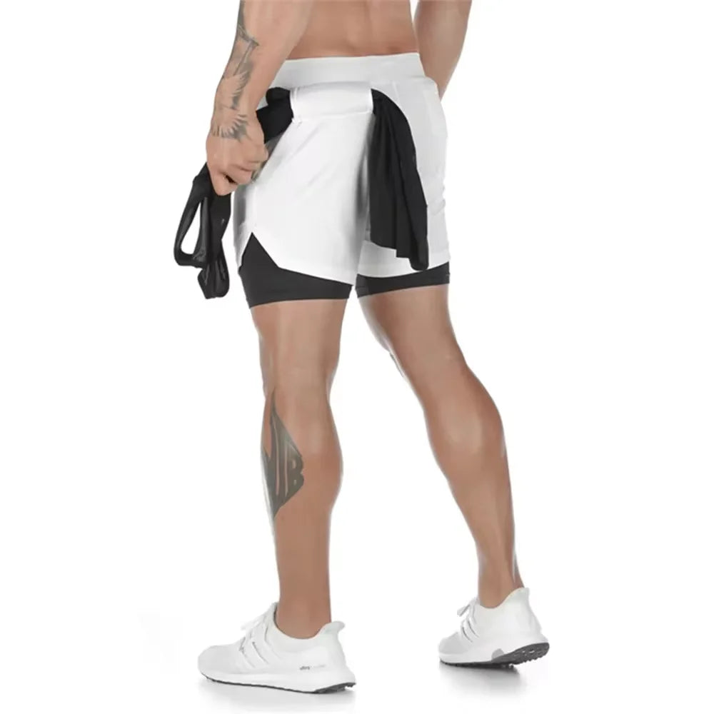 2024 Summer Men's New Fashionable Trend Leisure Gym Fitness Sports Double layer Shorts Outdoor Running Basketball Training Short