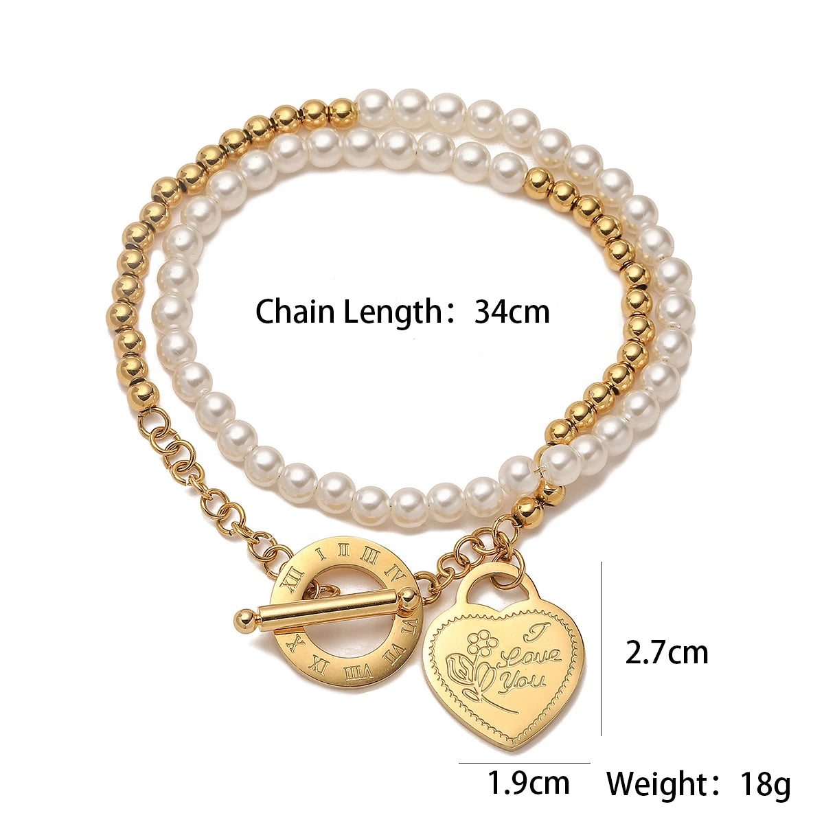NEWBUY High Quality Non-Fading Stainless Steel Jewelry Silver/Gold Color Pearl Beads Double Layers Bracelets For Women
