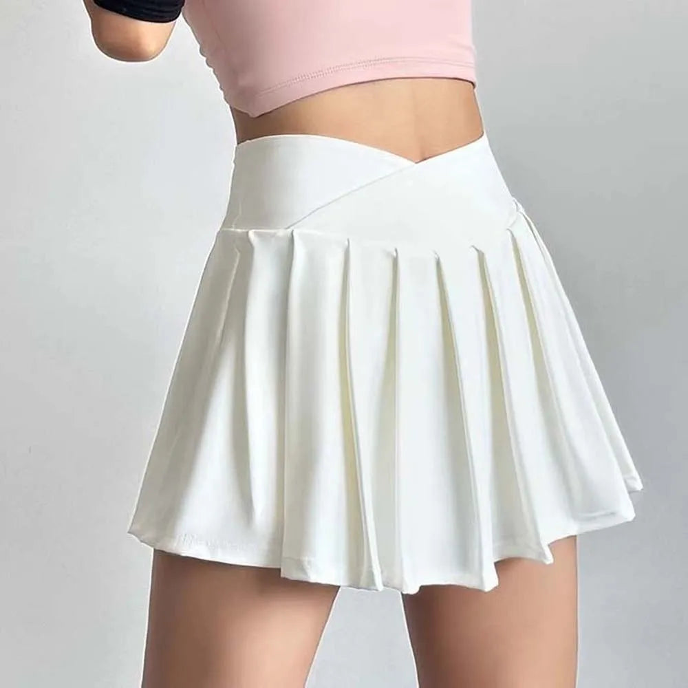 Combined in One High Waist Pleated Skirt Fitness Clothes Breathable Tennis Short Fillibeg Tight Solid Color Sports Yoga Kilt