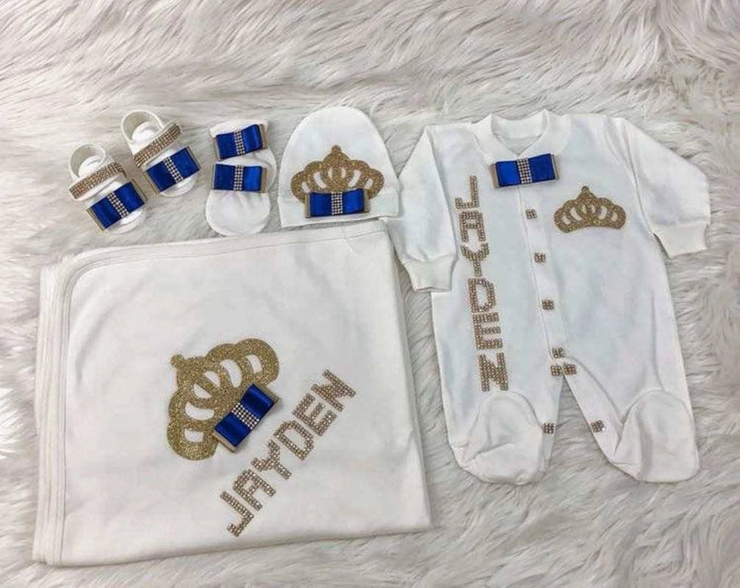 Dollbling Newborn 5pcs Layette Outfits Set Baby Tuxedo Outfit 0-3M Handmade Embroidery Wheat Jewels Crown Parajams Gift Set