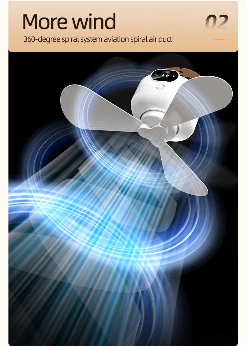Ceiling Fan Portable Camping Tent Ceiling Canopy Fan 8000mah Rechargeable Wireless Fan Air Circulators with Remote Control Light