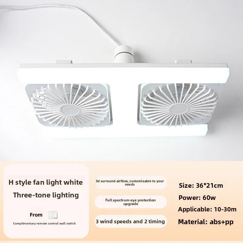 E27 LED Fan Light with Remote Dimming Speed Control Dual Head Silent Fan for Kitchen Bathroom Air Circulation Ceiling Lamp Bulb