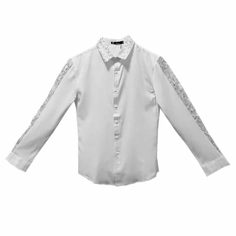 Chemise Homme Fashion Sexy Lace Long Sleeve Elegant Shirts For Men Clothing Slim Fit Casual Men's Social Shirt Tuxedo Big Size