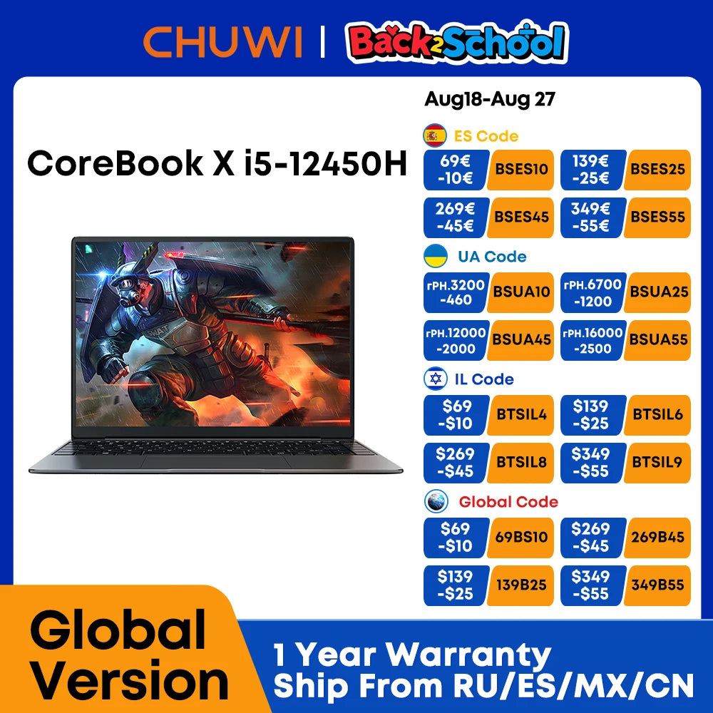 CHUWI CoreBook X Intel Core i5 12450H Gaming Laptop 14 inch 2160x1440 Resolution 16GB RAM 512GB SSD WiFi6 Windows 11 Computer PC