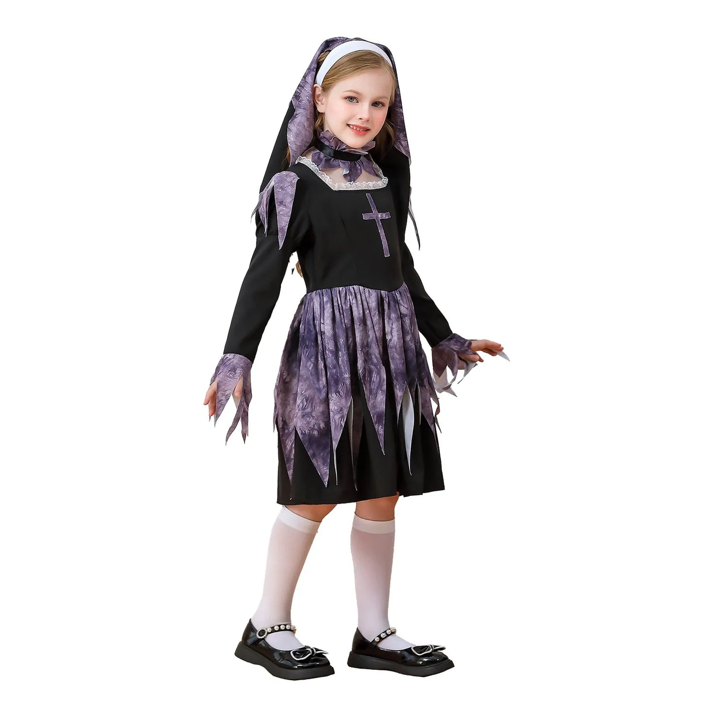 Halloween Children's Costume Sweet Cute Nun Carnival Party Girls Priest Cross Maria Dress Sister Parent-child Costume